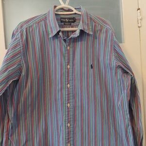 Men's RALPH LAUREN Multicolor Striped Shirt L XL blue Red 90s Vintage Preppy